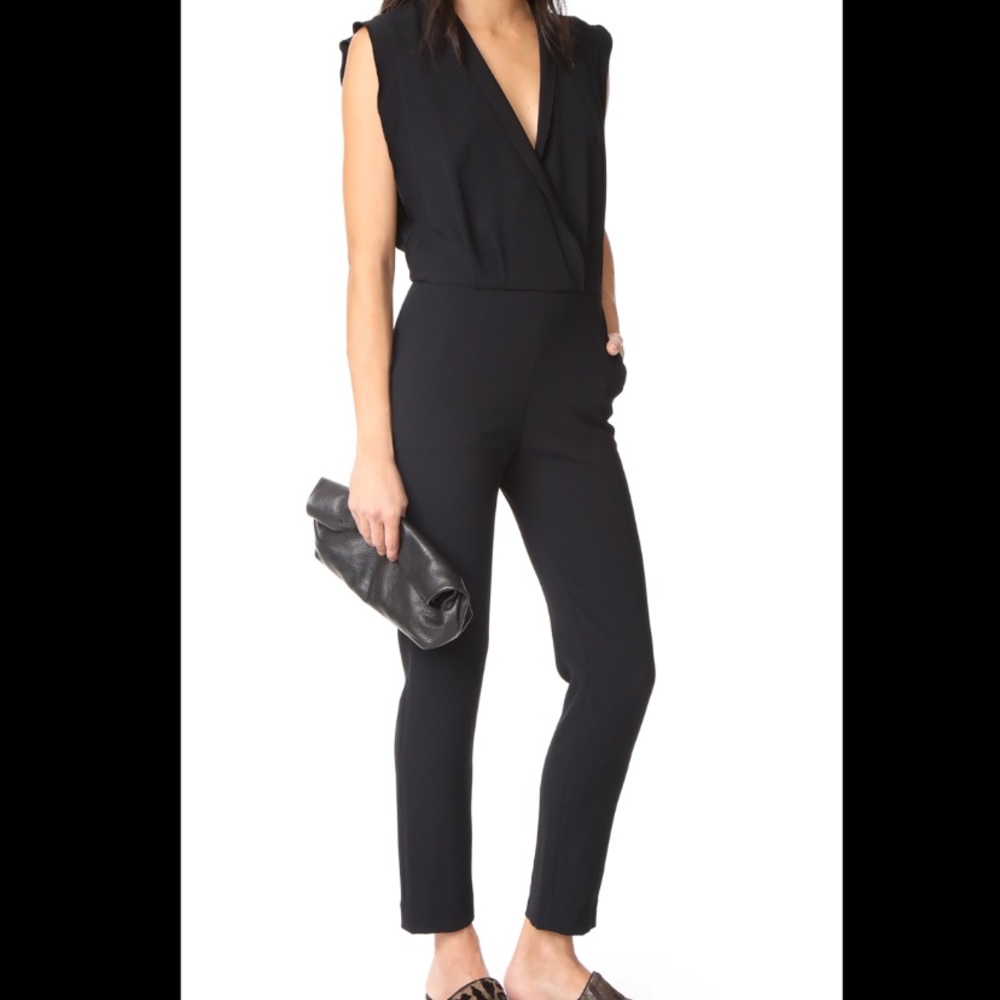 IRO black loco v-neck jumpsuit with scalloped edge